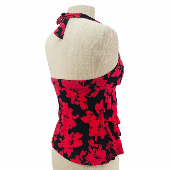 Aqua Green NEW Red Black Tiered Ruffle Front Halter Tankini Swim Top Size Small - Picture 6 of 9
